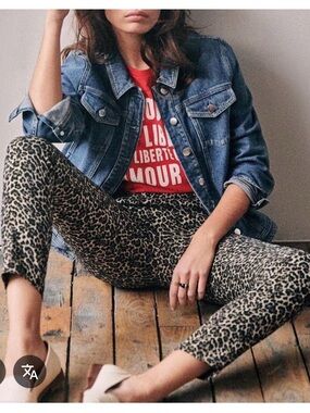 NWT Sézane Clara Leopard Print Slim Pants XS